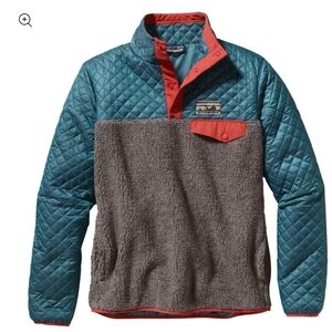 Patagonia Mixed Media Snap-T Sherpa Pullover Quilted Small Crater Blue